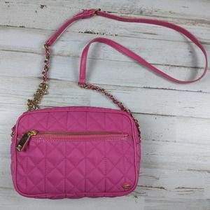 Juicy Couture pink & gold small adjustable quilted crossbody with chain